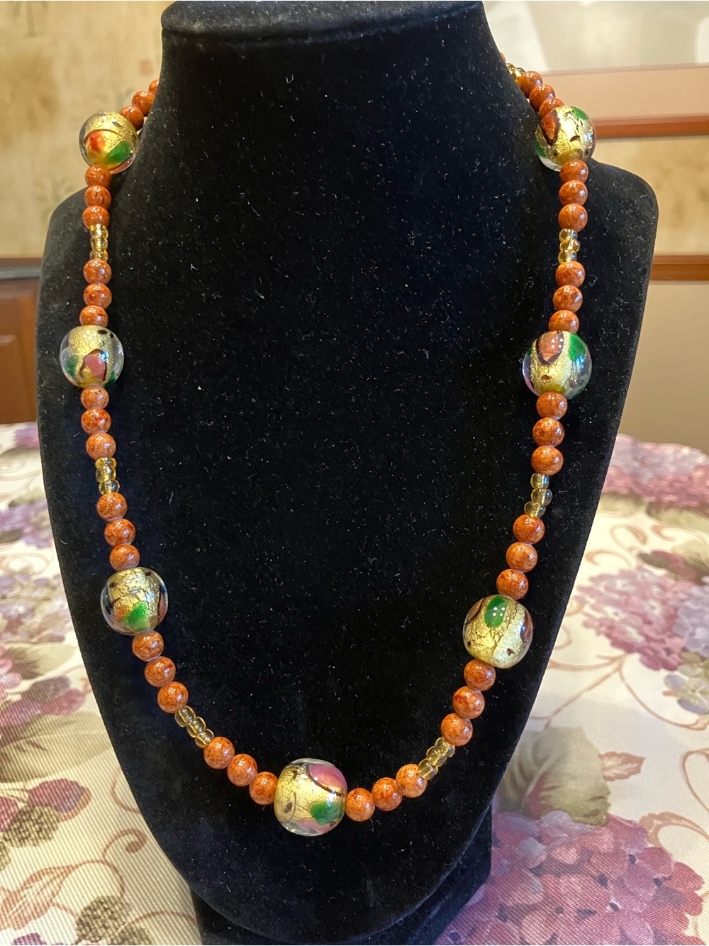 JASPER BEADS  AND MURANO GLASS BEAD NECKLACE